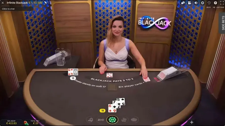 Table Infinite Blackjack avec croupière Evolution